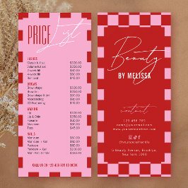 Panfleto Retro Pink Checkered Hair Makeup Salon Price List