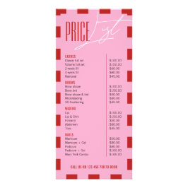 Panfleto Retro Pink Checkered Hair Makeup Salon Price List