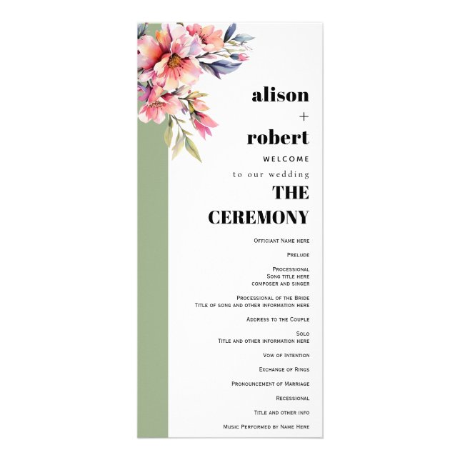 Panfleto Rhododedron branch and flowers wedding program (Frente)