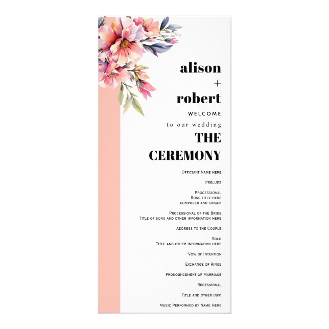 Panfleto Rhododedron peach-pink flowers wedding program (Frente)