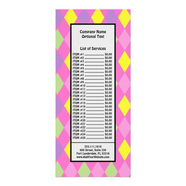 Panfleto Rombos Rosa Verde Amarelo Harlequim Geométrico (Frente)