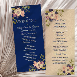 Panfleto Rustic Floral Navy Blue Wedding Program
