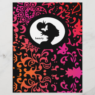 Panfleto Salão Borboleta Mulher Silhueta Colorido