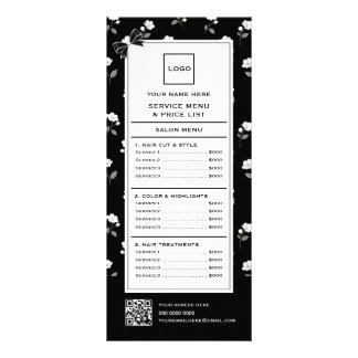 Panfleto Salão de Cabelo Floral Preto e Branco Cabeleireiro