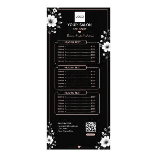 Panfleto Salão de Cabelo Floral Preto e Branco Elegante