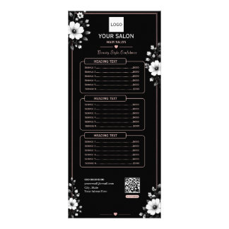 Panfleto Salão de Cabelo Floral Preto e Branco Elegante
