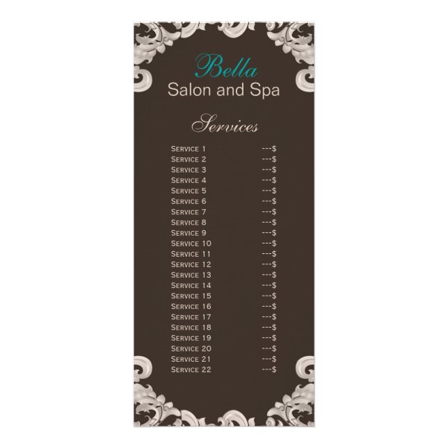 Panfleto salon and spa Service Brochure Rack card (Frente)