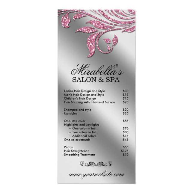 Panfleto Salon Rack Card Joalry Leaf Floral Pink Sparkle (Frente)