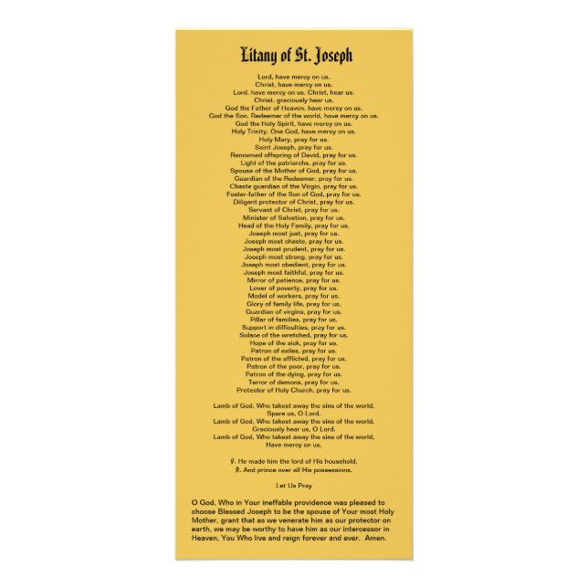 Panfleto São José, Protetor da Igreja, com Litania (Verso)