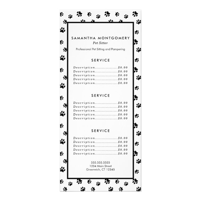 Panfleto Serviços de Babá de Animais de Estimação Black Paw (Frente)
