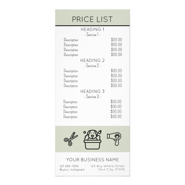 Panfleto Simple Dog grooming service price list  (Frente)