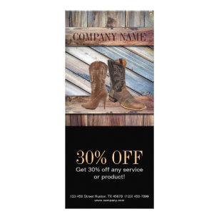 Panfleto vintage barn wood cowboy botas oeste moda