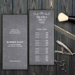 Panfleto Vintage chalkboard barber compra espirais brancas