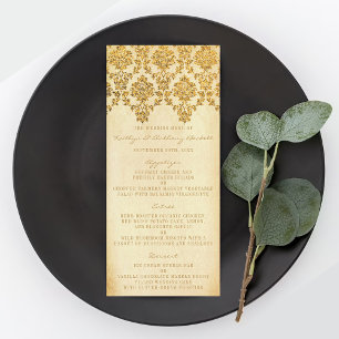 Panfleto Vintage Glam Dourado Casamento tema damasco Memóri