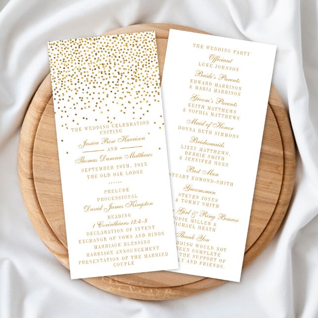 Panfleto Vintage Glam Dourado Confetti - Programa Casamento (Criador carregado)