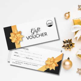 Panfleto Voucher Dourado de Fita Elegante com logotipo