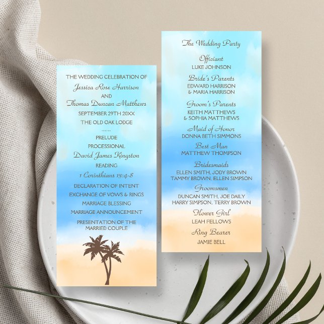 Panfleto Watercolor Beach Wedding Collection - Program (Criador carregado)