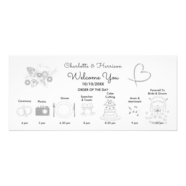 Panfleto Wedding Time Line Program Hand Drawn Icons (Frente)