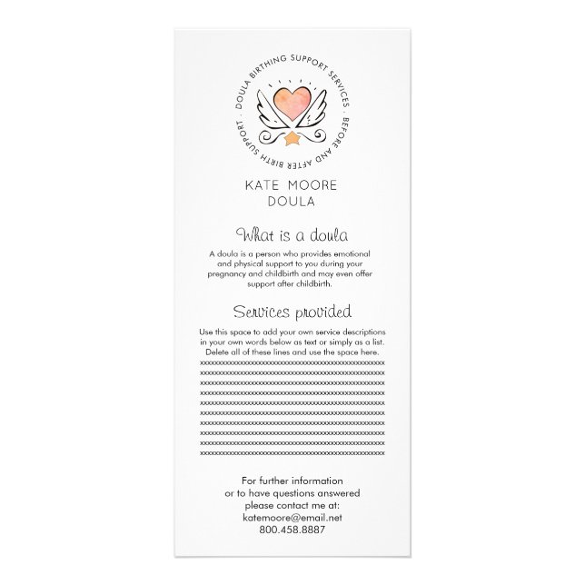 Panfleto Whimsical Heart & Wings Doula Ou Parteira Em Branc (Frente)