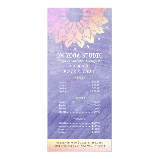 Panfleto YOGA Instrutor Price List Dourado Mandala (Frente)