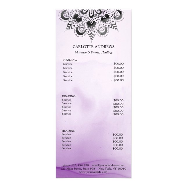 Panfleto Yoga Mandala Sun Salon Price List (Frente)