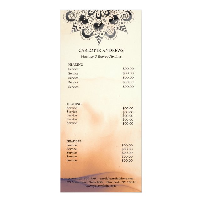 Panfleto Yoga Mandala Sun Salon Price List (Frente)