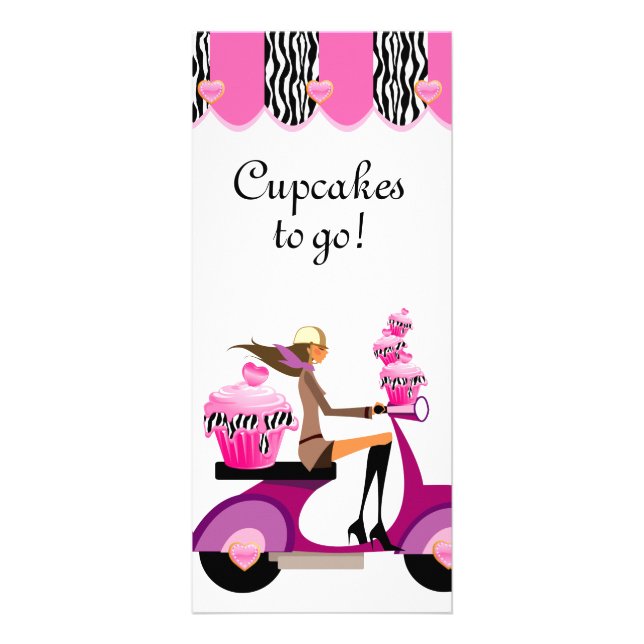 Panfleto Zebra rosa Patinete Cupcake (Frente)