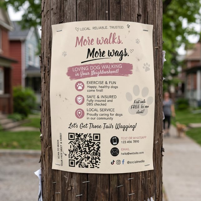 Panfletos de Código QR para Negócios de Passeio de (Dog Walking Pet Sitting Business Flyers )