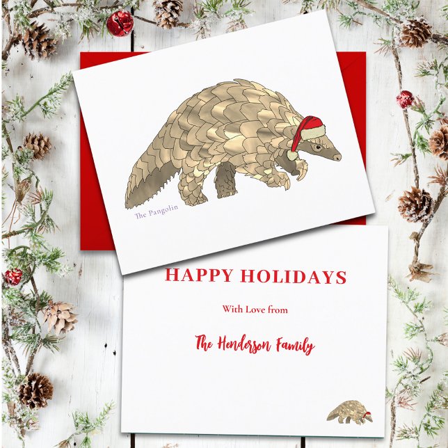 Pangolin Papais noeis Cute Ameaçados Orçamento de  (Christmas pangolin wearing a Santa hat budget custom holiday greetings card)