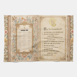 Pano De Prato 2026 Calendar Towel Ten Commandments Monastic