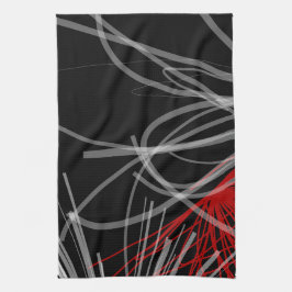 Pano De Prato Abstrato preto branco e vermelho