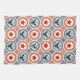 Pano De Prato Americana Heritage Eagle Medallion -Navy Red Cream