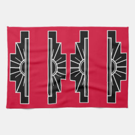 Pano De Prato Art Deco Patterin in Red Tea Towel