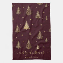 Árvores de natal alegres glitter dourado burgundy 