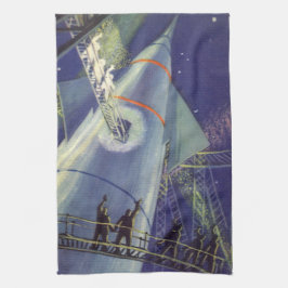 Pano De Prato Astronautas de Ficção Científica Vintage em Nave F