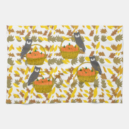 Pano De Prato Autumn Harvest Owl & Pumpkin Kitchen Towel