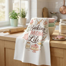 Baking Mom Life Kitchen Towel - Cute Pastel Flour 