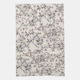 Pano De Prato Beige Linen & Cinza Patterno Floral Elegante Daît