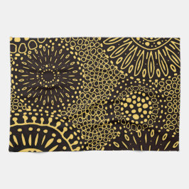 Pano De Prato Black Gold Ethnic Floral Pattern Kitchen Towel
