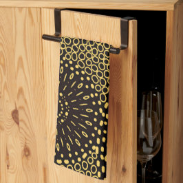 Pano De Prato Black Gold Ethnic Floral Pattern Kitchen Towel
