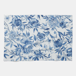 Pano De Prato Blue Chinoiserie Watercolor Floral Botanical