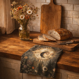 Pano De Prato Boho Celestial Sun Moon Wildflower Garden