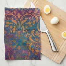 Boho damasco elegante roxo azul dourado
