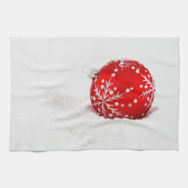 Pano De Prato Bola de Natal Vermelha com Floco de Neve