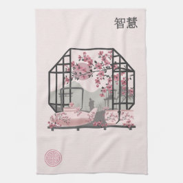 Pano De Prato Bonsai design gráfico asiático de cereja rosa