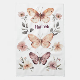 Pano De Prato Borboleta Floral Aquarela Elegante NOME PERSONALIZ