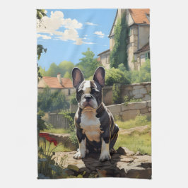 Pano De Prato Buldogue Francês Sentado Numa Parede