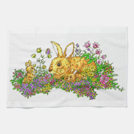 Pano De Prato Bunnies Springtime em Campo de Flores