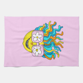 Pano De Prato Caráter engraçado sorridente com óculos cor-de-ros