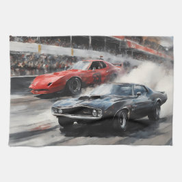 Pano De Prato Carros de músculo vermelho e preto